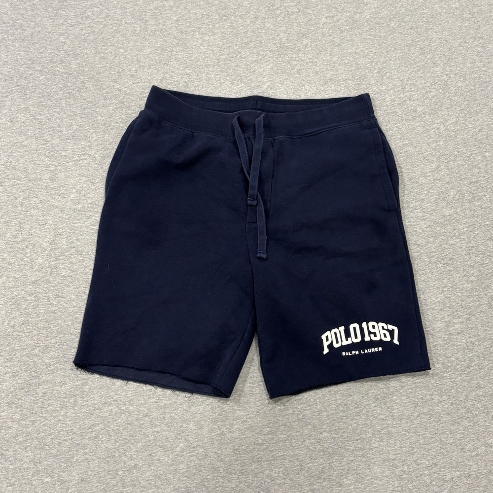 Polo Ralph Lauren 1967 Fleece Shorts Men's Size S Navy Blue Casual Raw-Edge Hem